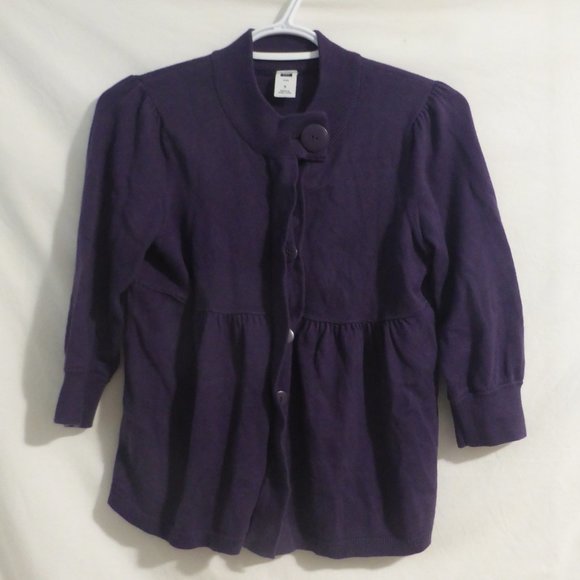 GAP, size small, purple large button front cardigan with pleated bottom, GUC - Picture 1 of 14